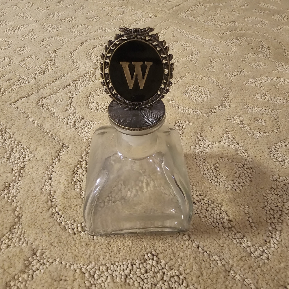 Mini Glass Decanter/perfume Bottle Or Other Use with Monogrammed Stopper